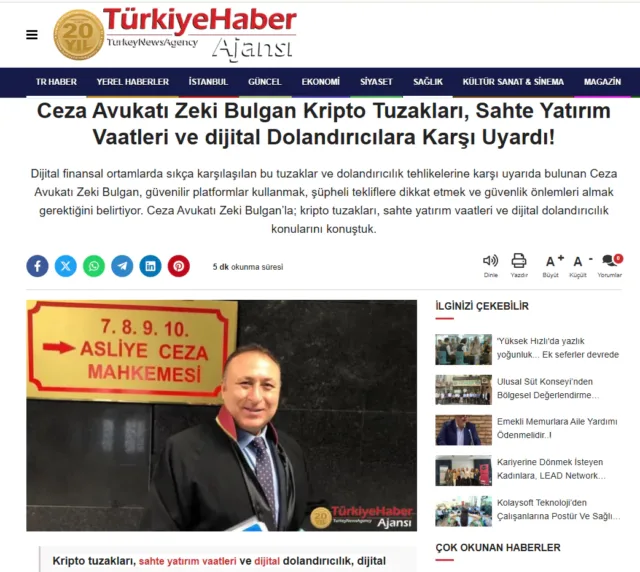 Ceza Avukatı Zeki BULGAN Kripto ve Sahte yatırım Vaatleri ve Dijital dolandırıcılığa karşı Uyardı!